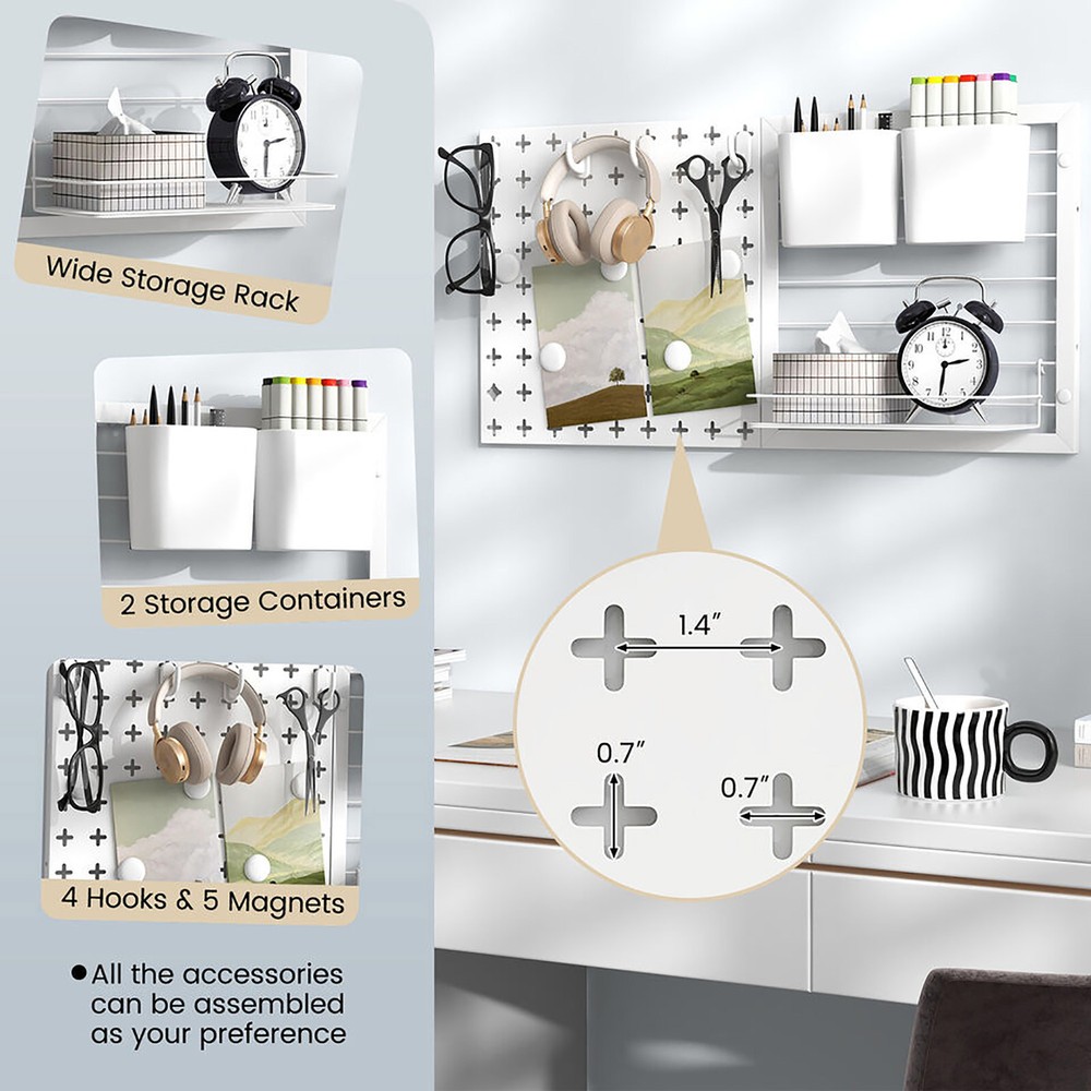 Pegboard Combination Kit Wall Organizer Kit w/ 2 Pegboard Panels for Office
