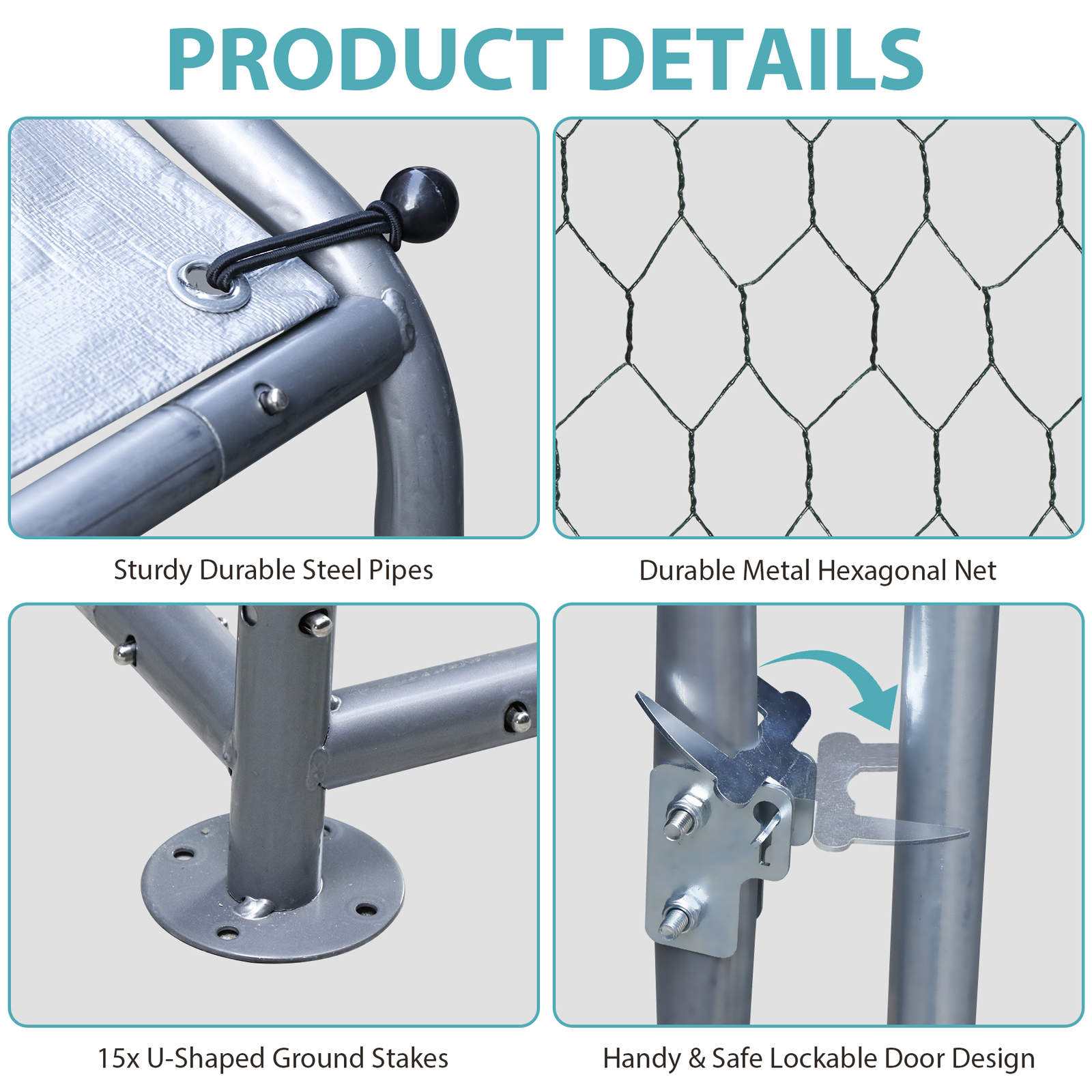 10X 6.5ft Walk-in Metal Chicken Coop Poultry Cage Pet House w/ Chicken Run Cover