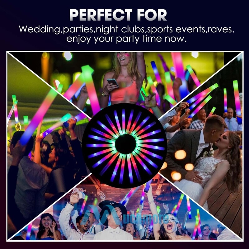 72PCS Light Up Foam Glow Sticks LED Wands Batons DJ Party Flashing Bulk 3 Modes