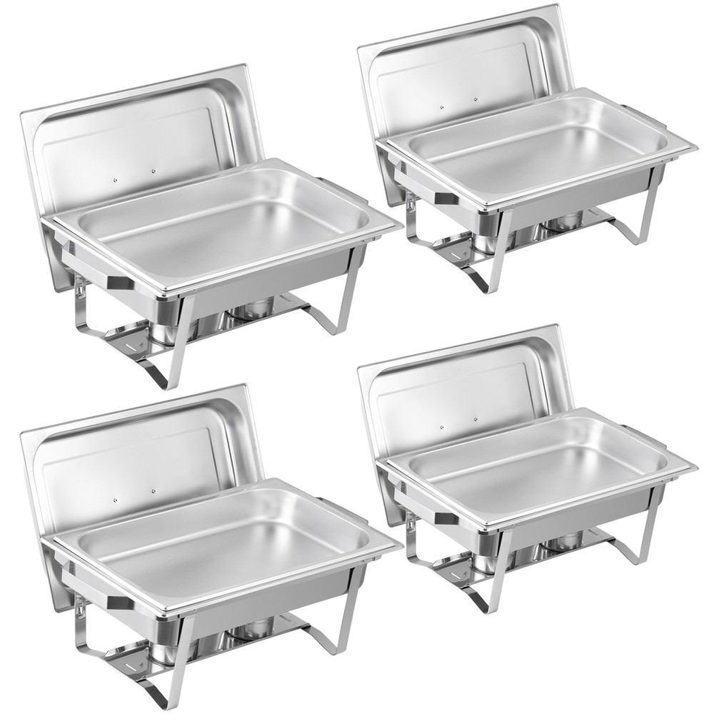 4PCS Stainless Steel Rectangular Chafing Dish Set Dish Buffet Trays 8QT Durable