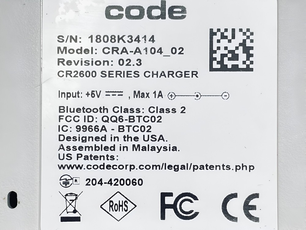 Code CR2612 Bluetooth Portable Barcode Scanner w/Cradle CRA-A104 & USB Cord