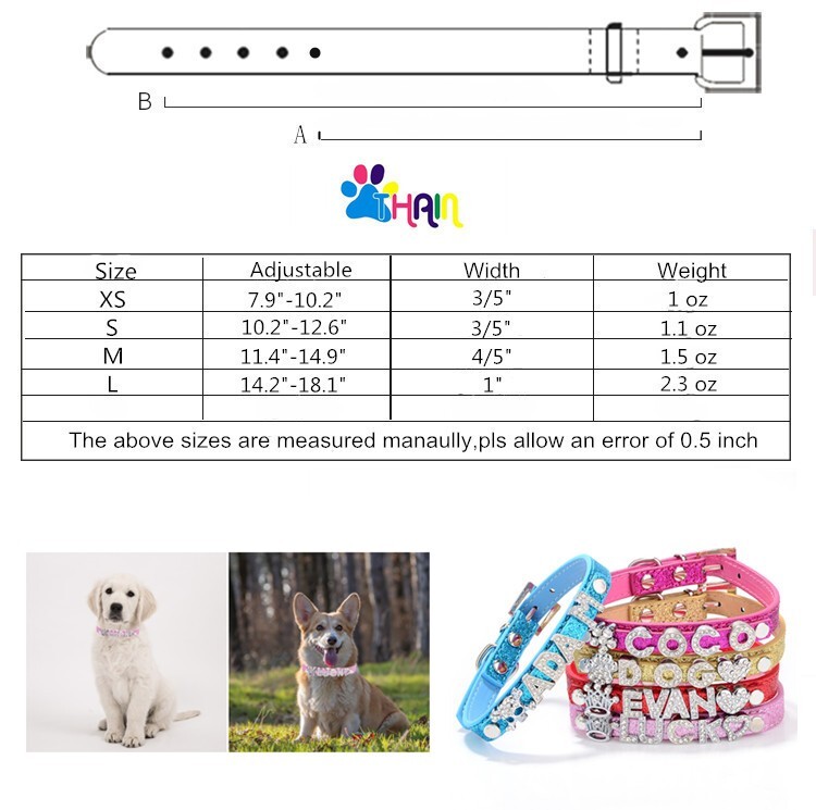 Personalized Dog Cat Collar DIY Name Letter Small Pet Puppy Bling Leather Collar