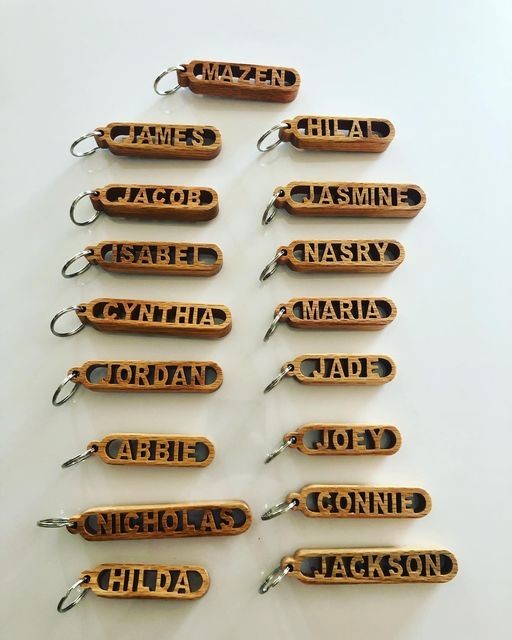Custom Handmade Solid Oak Name Keychain – Hand-Cut Scroll Saw Art