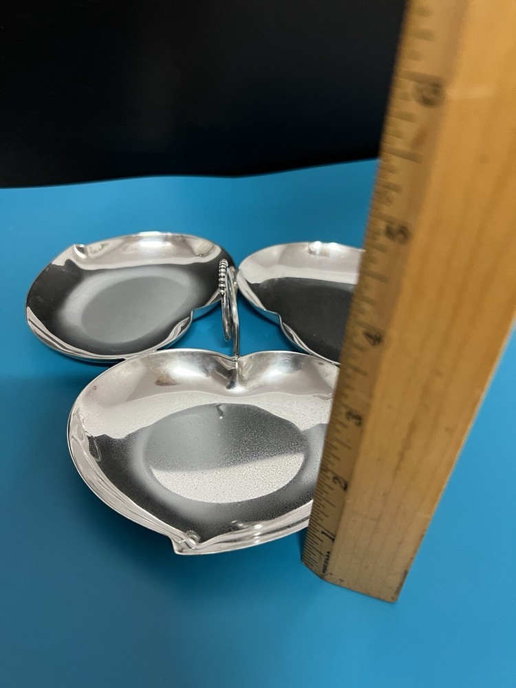 Vintage Shiny Silverplate Triple Heart Trinket Candy Dish