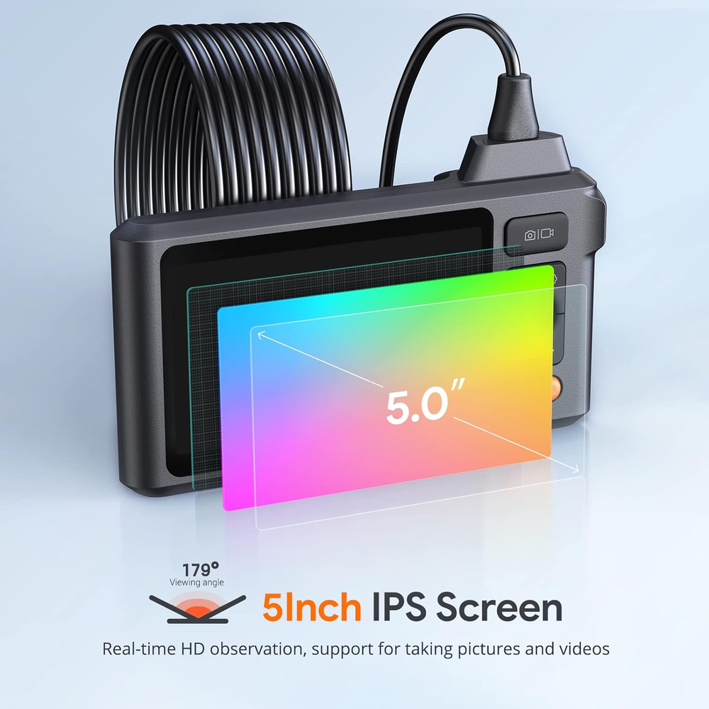Triple Len Borescope Inspection Camera 5" IPS Screen Endoscope Camera with Light