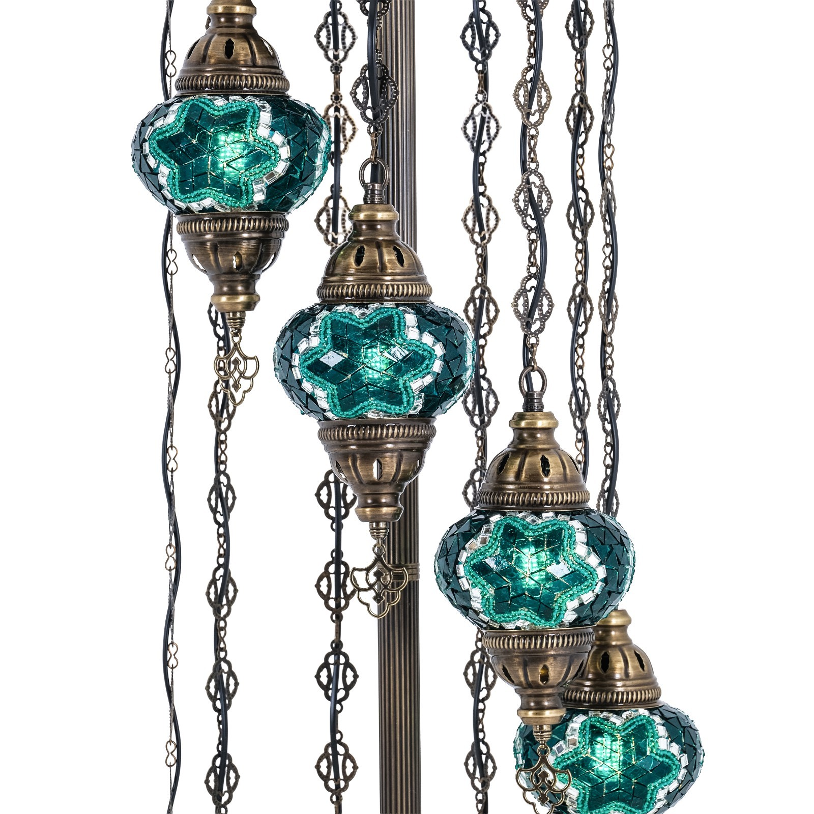 Turkish Mosaic Floor Lamp 7 Globes – 63” Tall Handmade Lamp with Bulbs Included