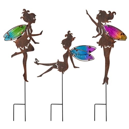 Metal Fairy Garden Stakes Decor,Charming Fairy with Wing Metal Colorful