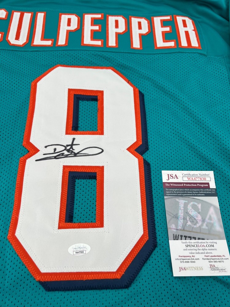 MIAMI DOLPHINS DAUNTE CULPEPPER SIGNED CUSTOM STITCHED AQUA JERSEY JSA COA