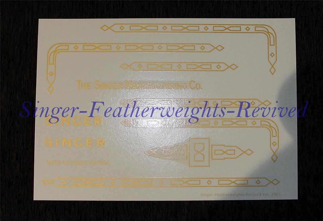 SINGER FEATHERWEIGHT GOLD METALLIC ***PRE TRIMMED*** DECAL SET FOR 221K - 222 K