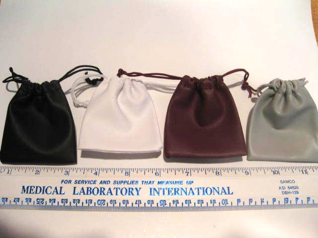 2 LEATHERETTE WHITE DRAW STRING POUCH 3" X 4"