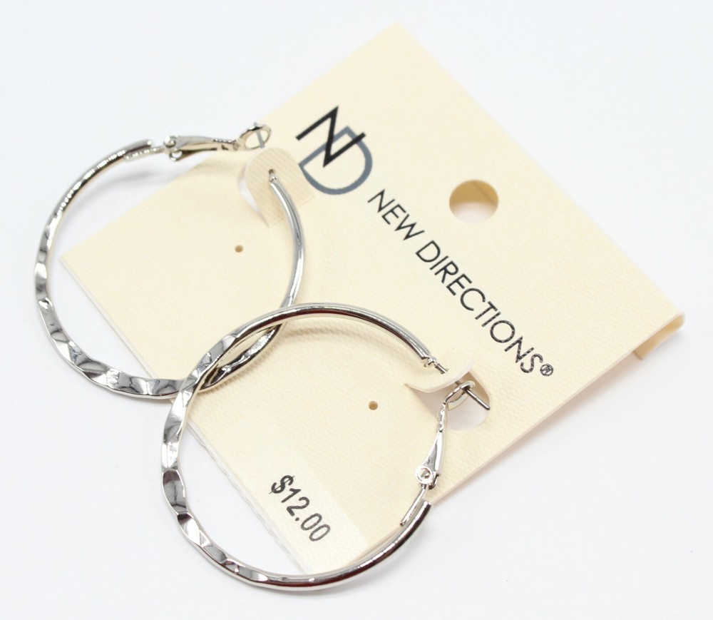 New Direction Textured Silver 1.5" Hoop Earrings #E1109