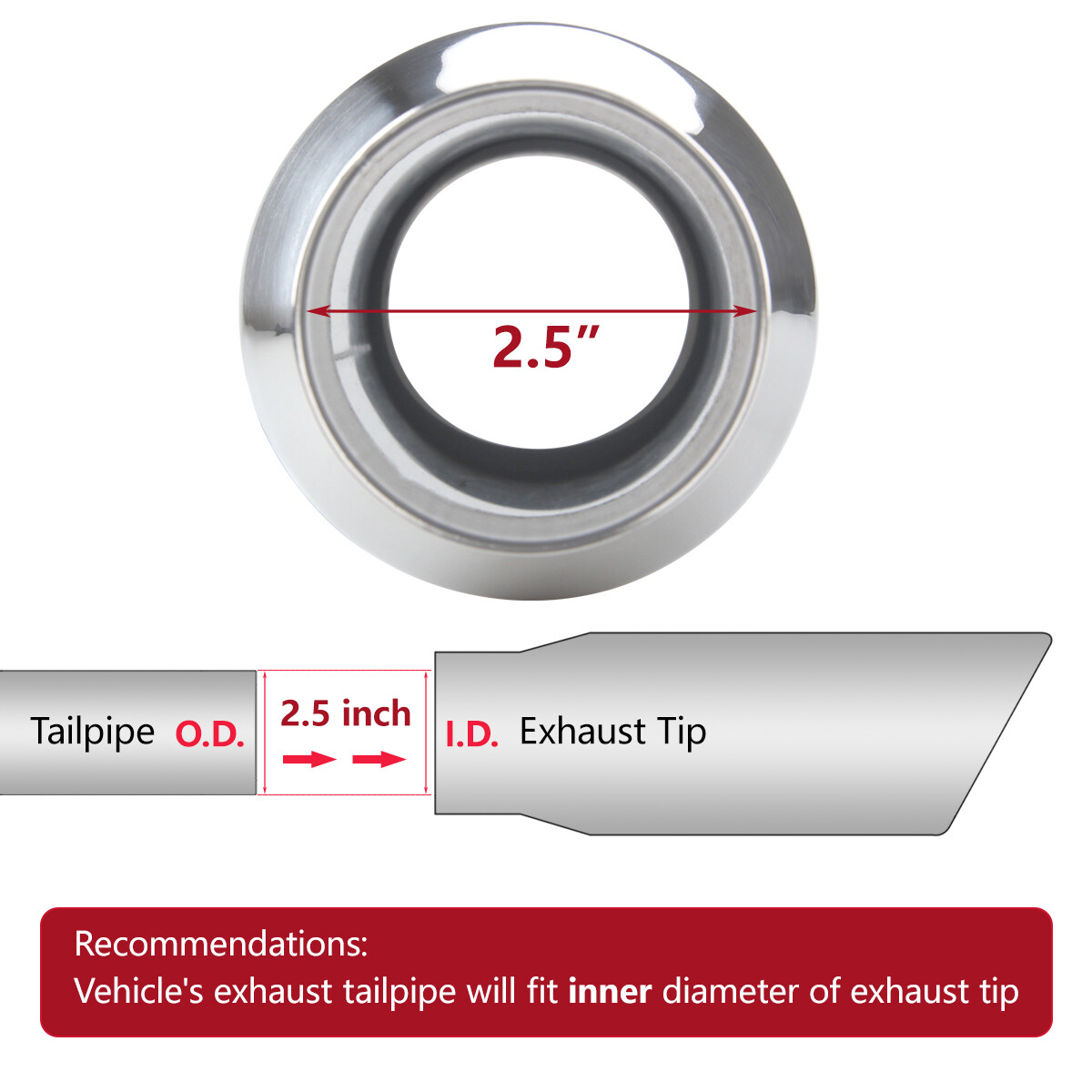 Universal Angle Cut Stainless Steel Exhaust Tips 2.5" 17" 4" Outlet 2Packs