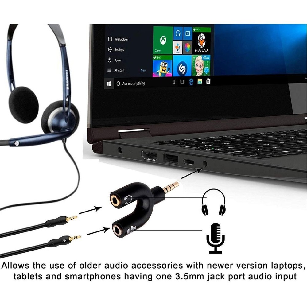 3.5mm Stereo Splitter Audio Adapter: Y Plug for Headset, Mic, and Dual Function