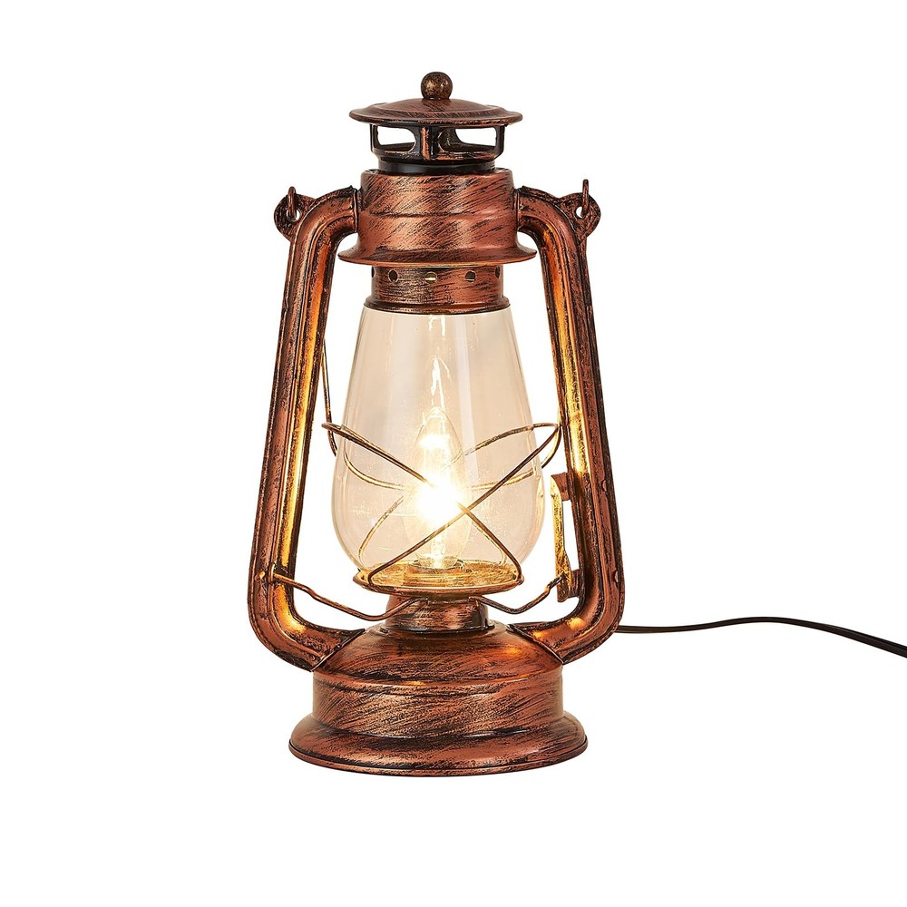 Rustic Lantern Table Lamp Plug-in Old Fashioned Night Light Perfect for Bedro...