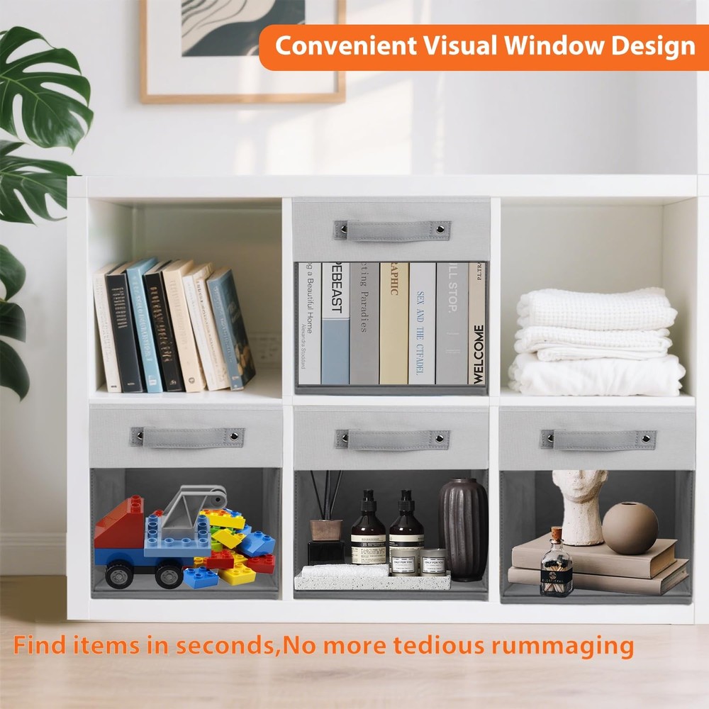 3-Pack Foldable Storage Cubes with Clear Window,Heavy Duty Fabric Storage Bin...