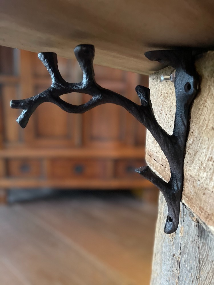 Rustic Cast Iron Shelf Brackets Wall Mount Hardware Brace Tree Branch Sculptures