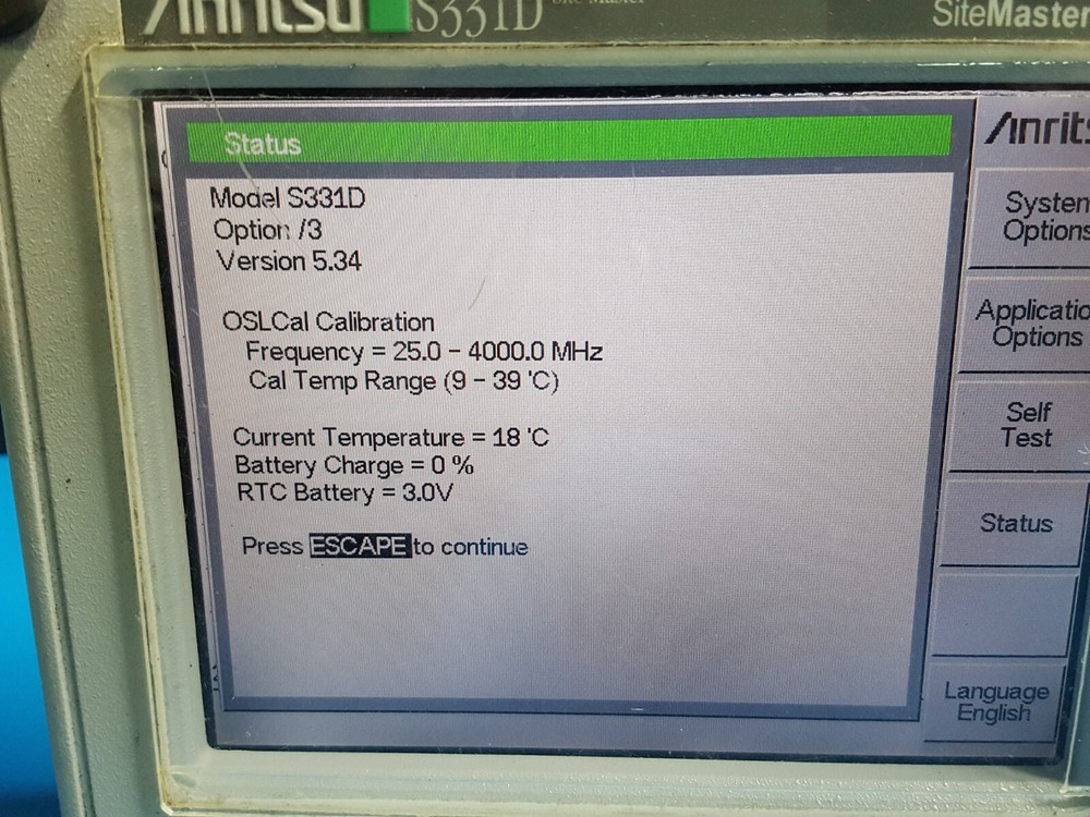 Anritsu S331D: Site Master, Version 5.34, Opt. 03 (7060)