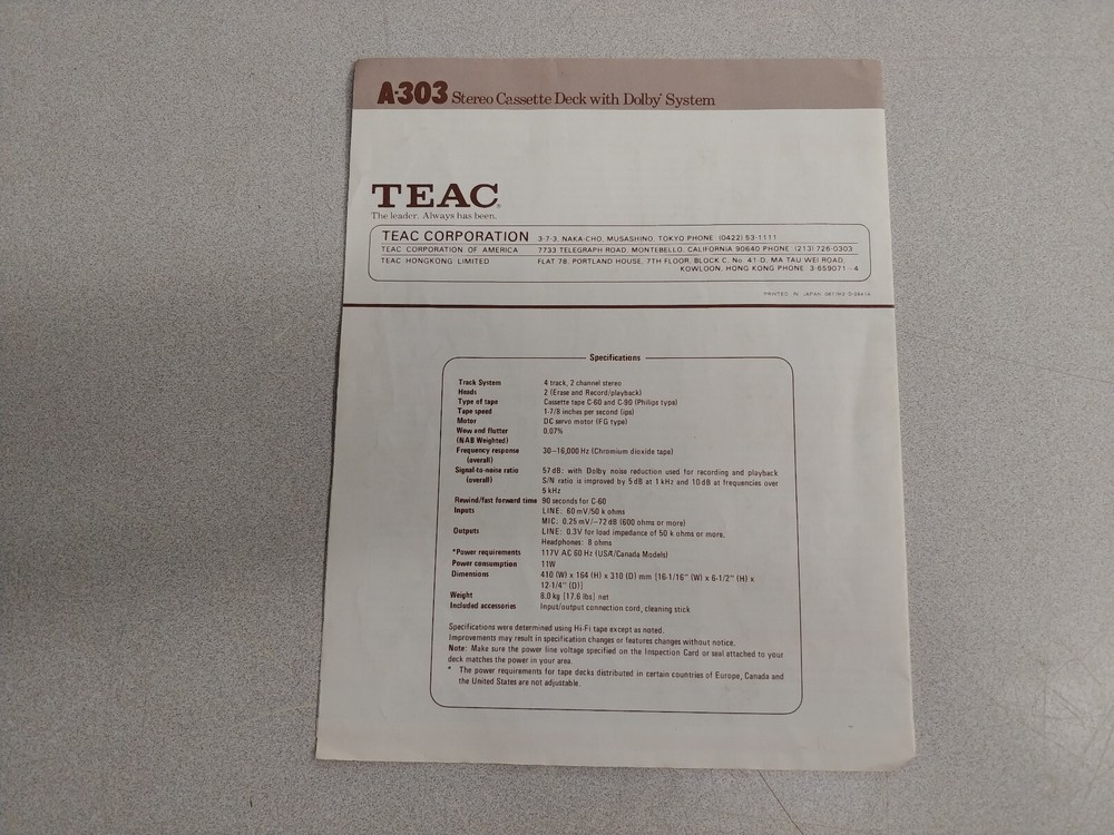 Teac A-303 Stereo Cassette Deck