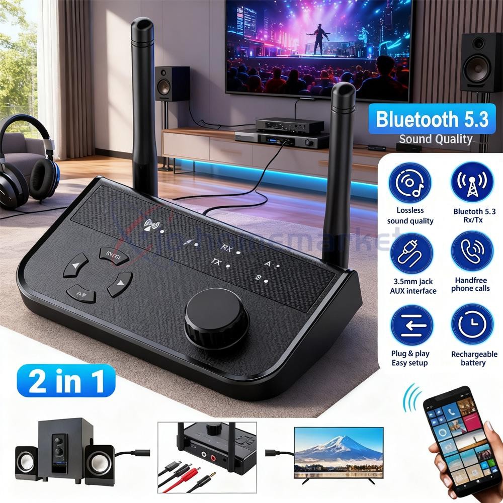 Bluetooth 5.3 Transmitter Receiver Long Range For TV Home Stereo Audio Adapter