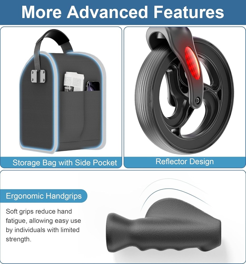 Three Wheel Walker Foldable Aluminum Adjustable Compact Mobility Aid