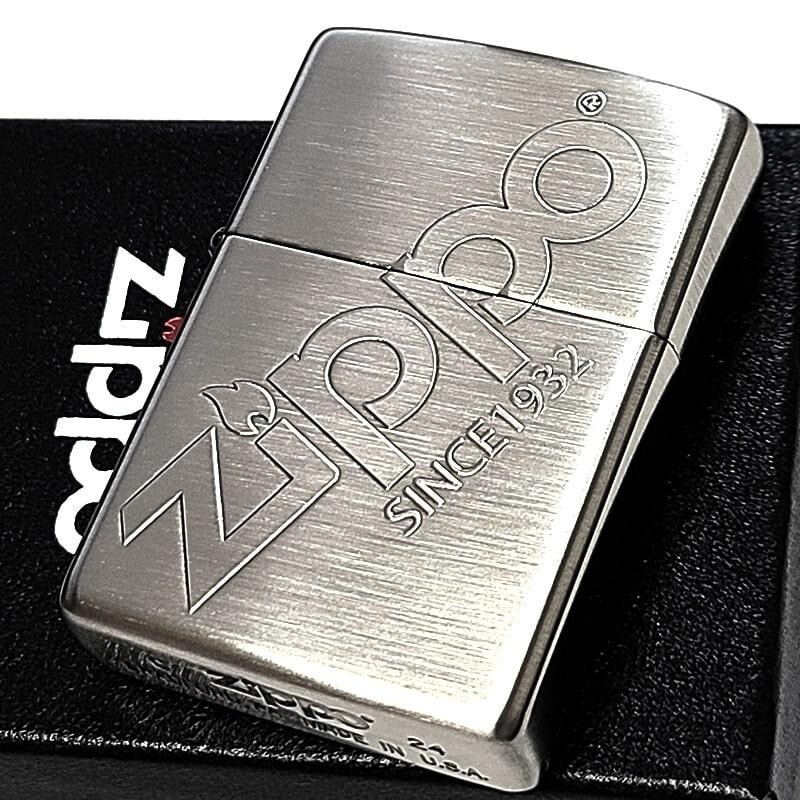 Zippo Logo Design Silver Etching One Sided Processing Lighter Regular Japan