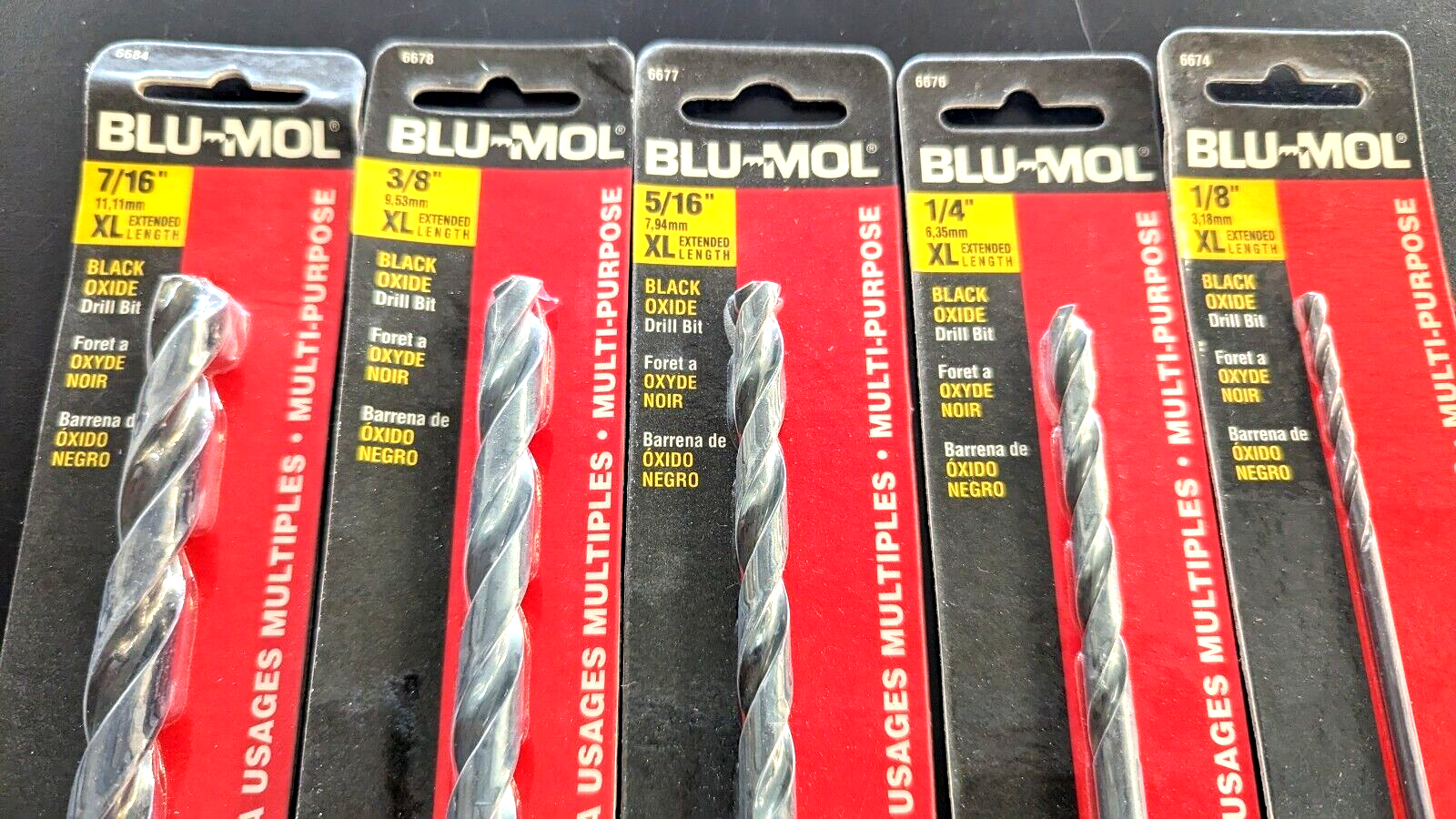 TWO New BLU-MOL Black Oxide 12" Long Drill Bit- Select size- Free Ship