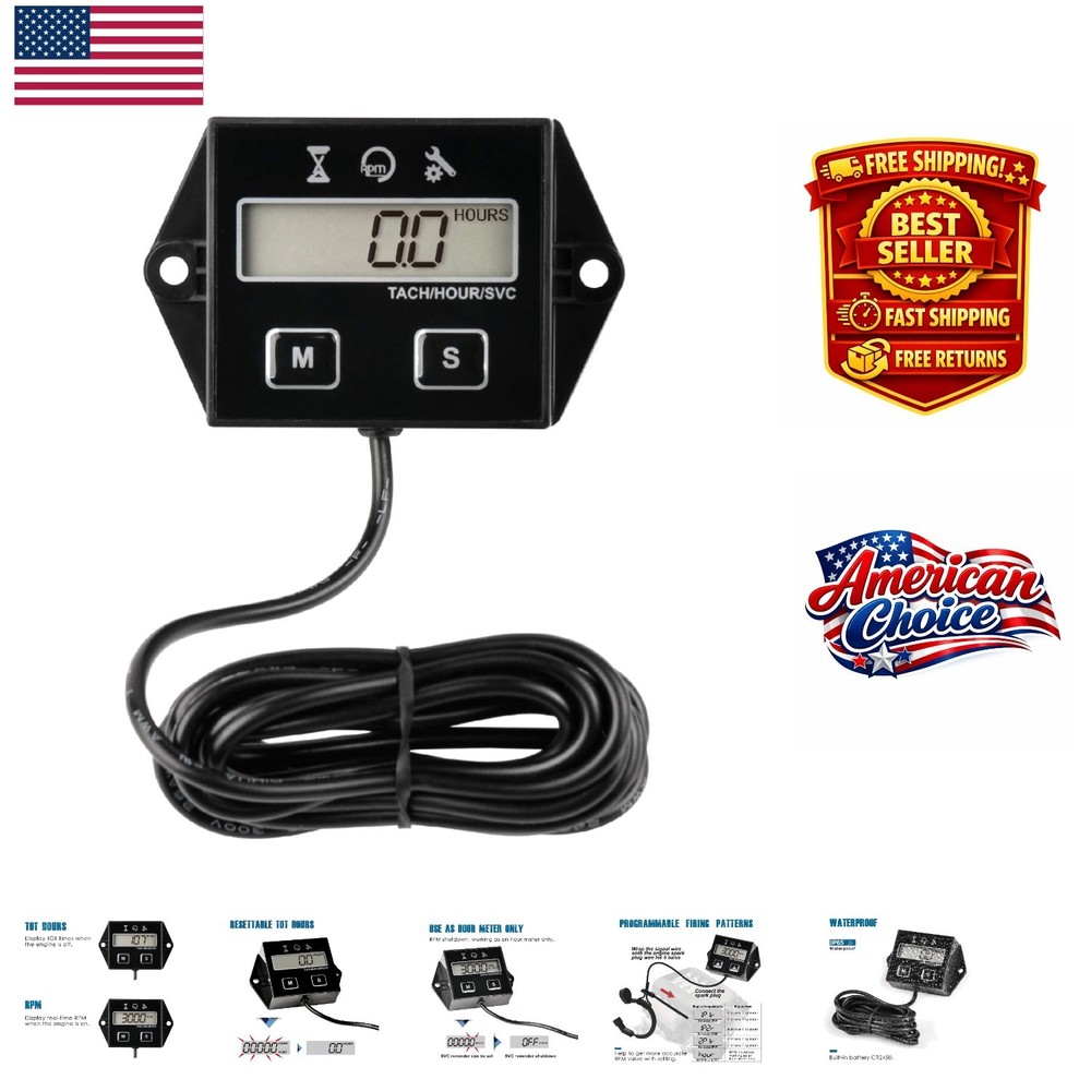 Multifunctional Digital Hour Meter & Tachometer - Maintenance Reminder Included