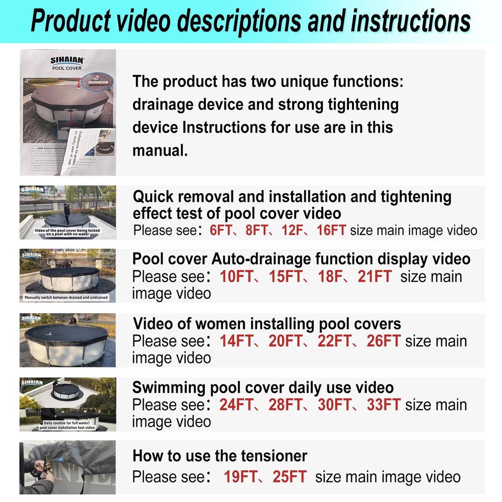 24 Ft Automatic Drain Round Pool Cover UV Protected Solar Pool Cover