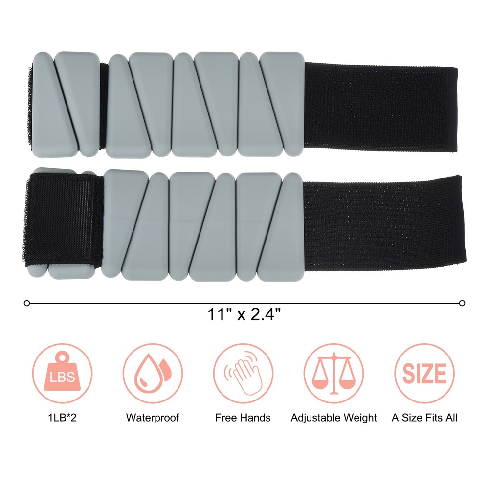 2pack 2lbs Total (1lb Each) Adjustable Wrist Ankle Weights Gray