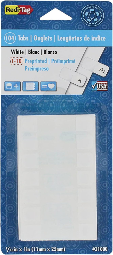 , RTG31000, Permanent Stick Write-On Index Tabs, 104 / Pack , White