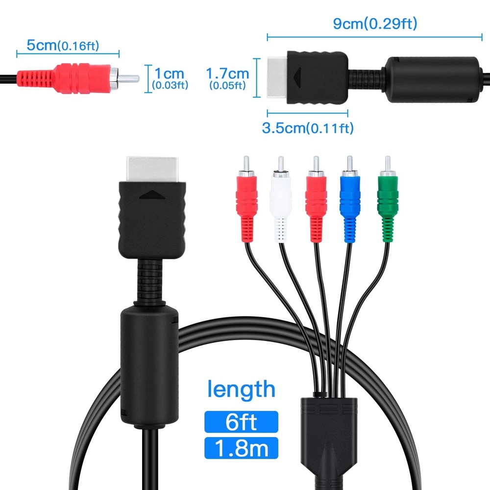 Ps3 Ps2 Component Av Cable 1.8M High Definition Video Connection Black