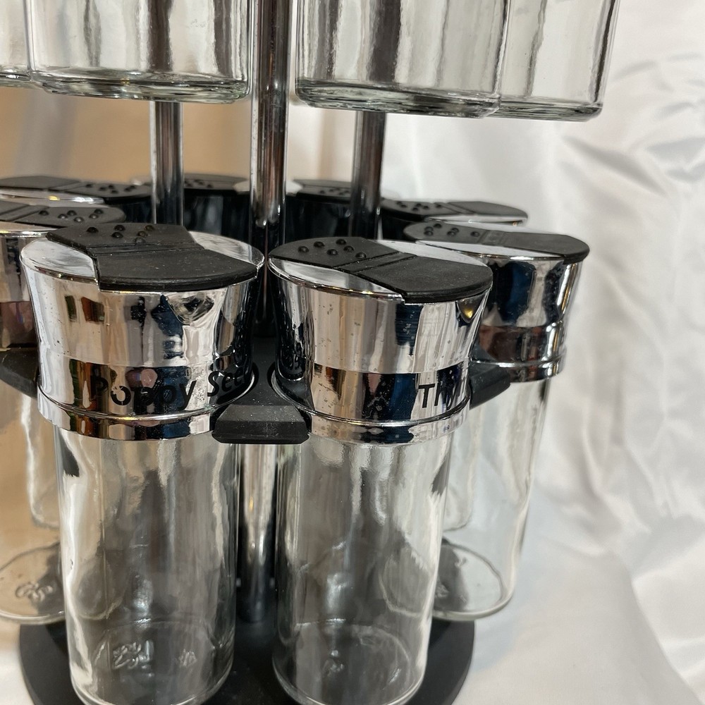Olde Thompson Chrome-Plated Rotating Spice Rack With 16 Refillable Spice Jars