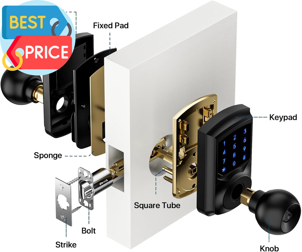 Keyless Entry Door Lock with Code, Keypad Door Lock with Handle, Touchscreen Doo