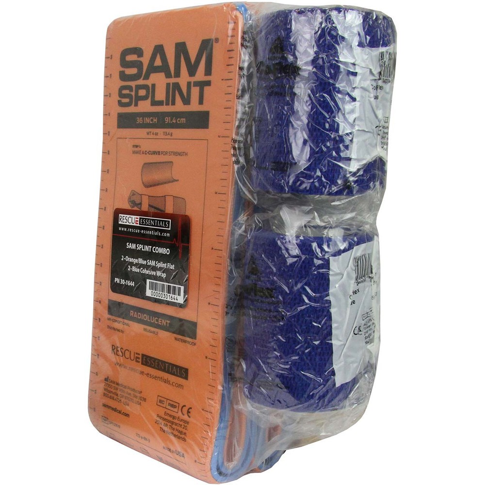 SAM Splint Combo Pack (2 Orange/Blue 36" Splints & 2 Blue Cohesive Wrap)