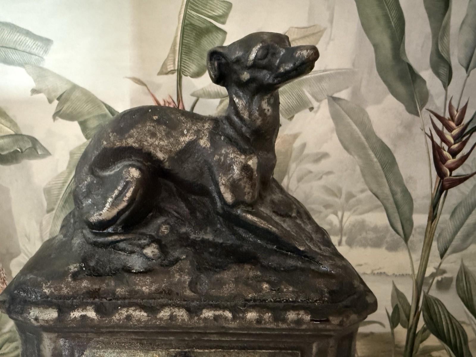 Antique French Victorian Bronze Greyhound Dog Fireplace Mantel Ornament c1900