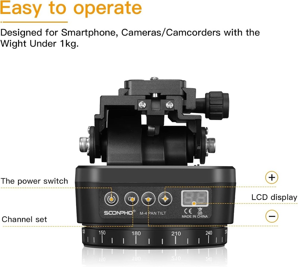 Motorized Panoramic Tripod Head Remote Control Smartphone DSLR Camcorder