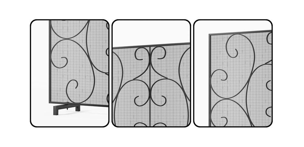 Kingson Single Panel Fireplace Screen Cover Handcrafted Solid Wrought Iron Me...