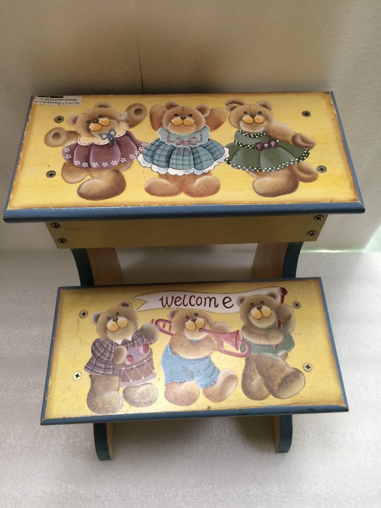 Hand Painted Solid Wood Bears Friends Bench