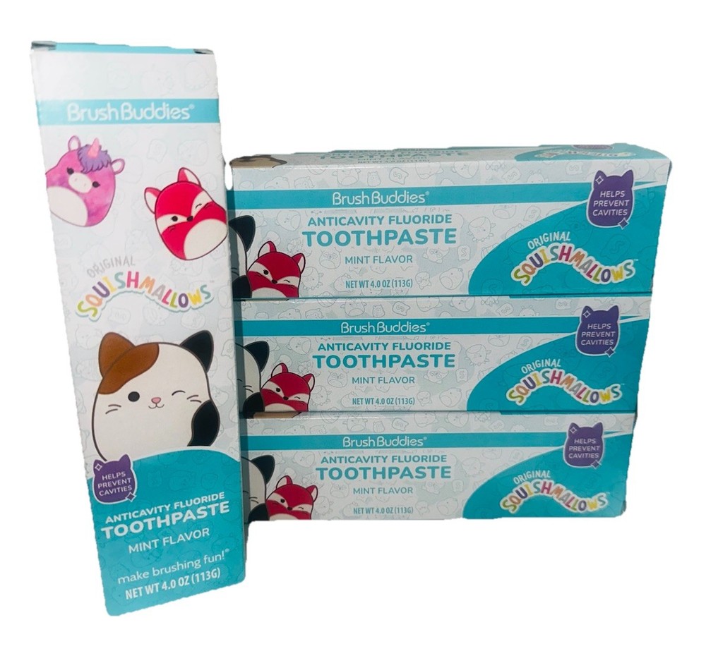 (4) BrushBuddies Original SQUISHMALLOWS Anticavity Fluoride Toothpaste Mint