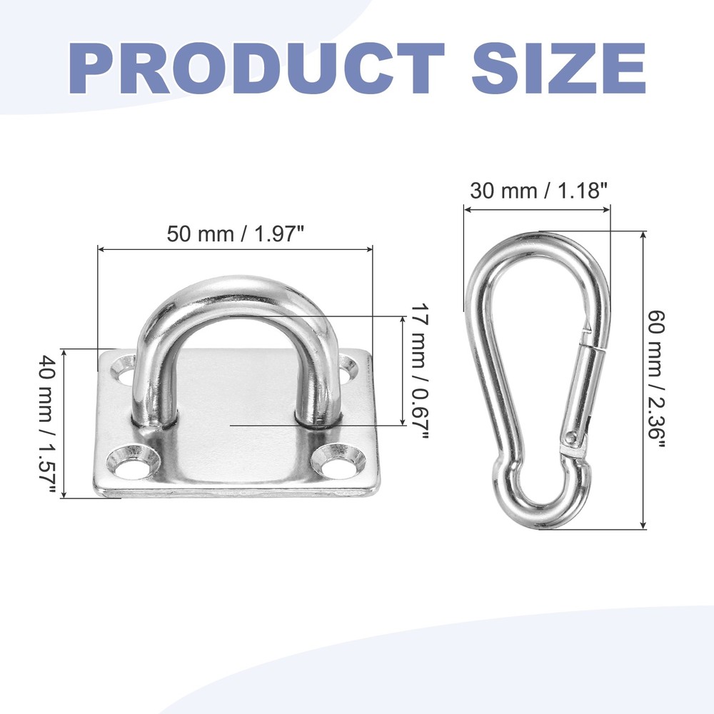 2Set M8 Eyelet Bracket Set Square Hook Plate and Hook, Silver