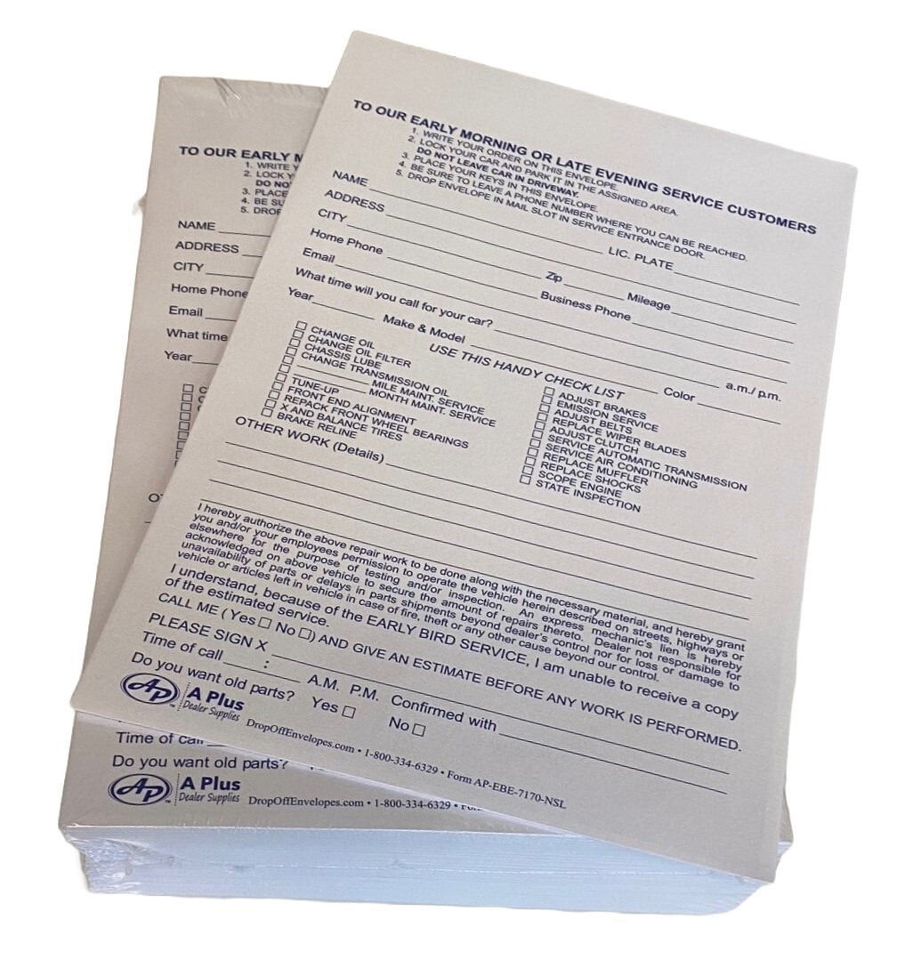 Night Drop Envelopes for Auto Service • EBE-7170-NSL • Qty 500 • (T6)