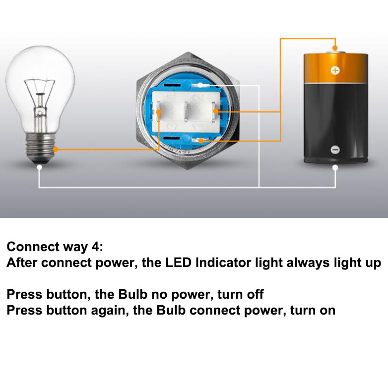 19mm 12V LED ON OFF Push Button Power Switch Latching with Wire Socket Harness