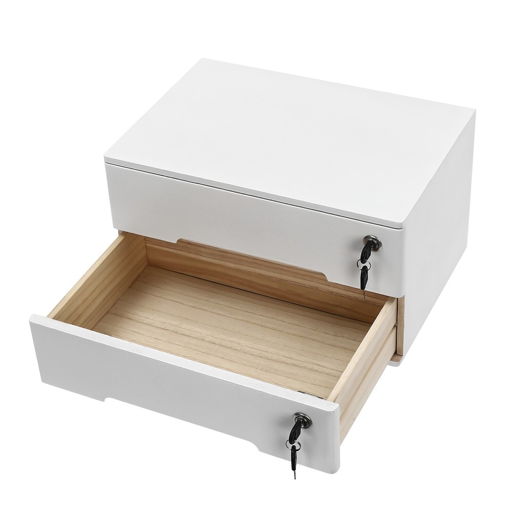 Compact Wooden 2-Drawer Desk Organizer Cabinet - Lockable Storage Solution