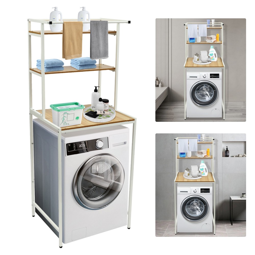 Bathroom Clothes Drying Rack Stand Over Washer Dryer Adjustable Storage Shelf