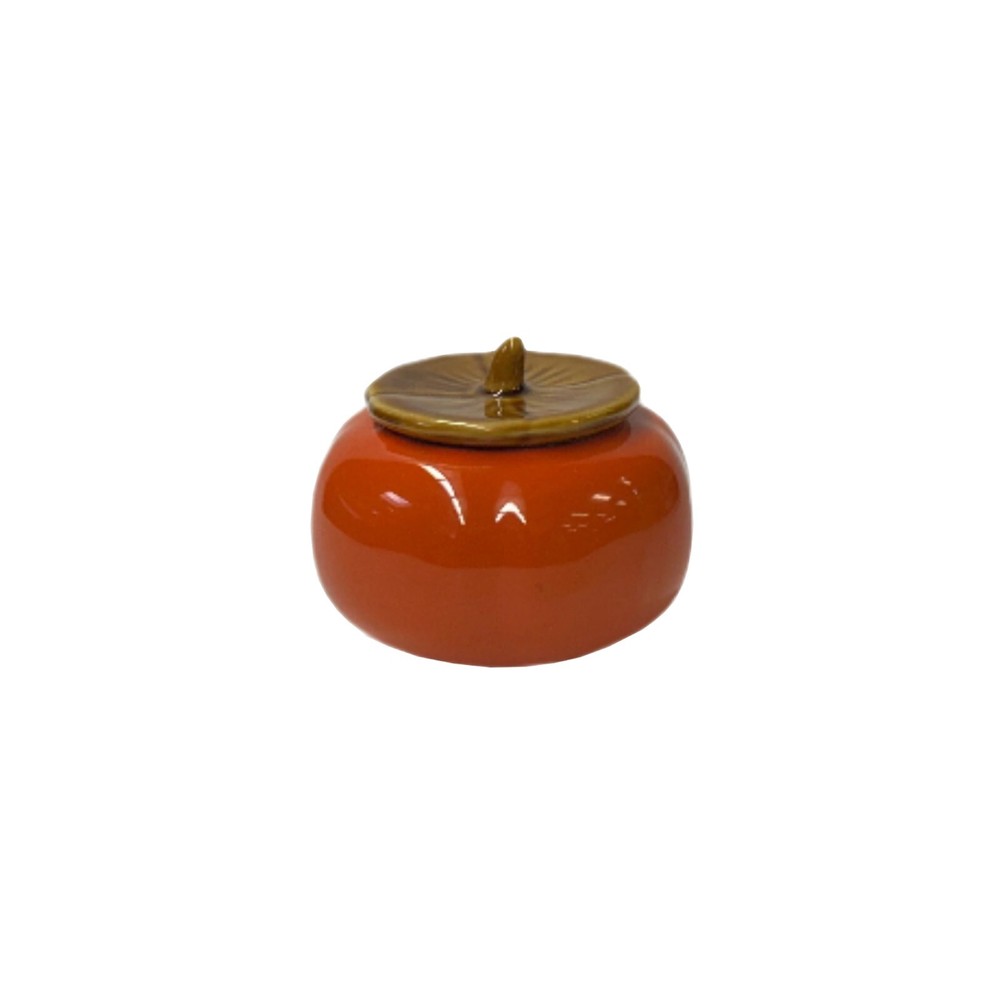 Delicate Orange Persimmon Shape Stem Lid Ceramic Display Art ws4507