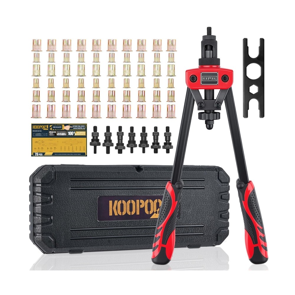 KOOPOOL 14" Rivet Nut Tool Kit, Heavy-Duty Rivnut/Nutsert Tool with 7 Mandrel...