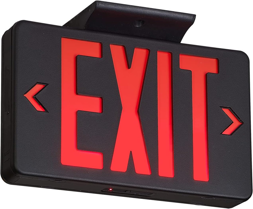 Red Exit Sign with Black Housing, LED Emergency Exit Light with Battery Backup,