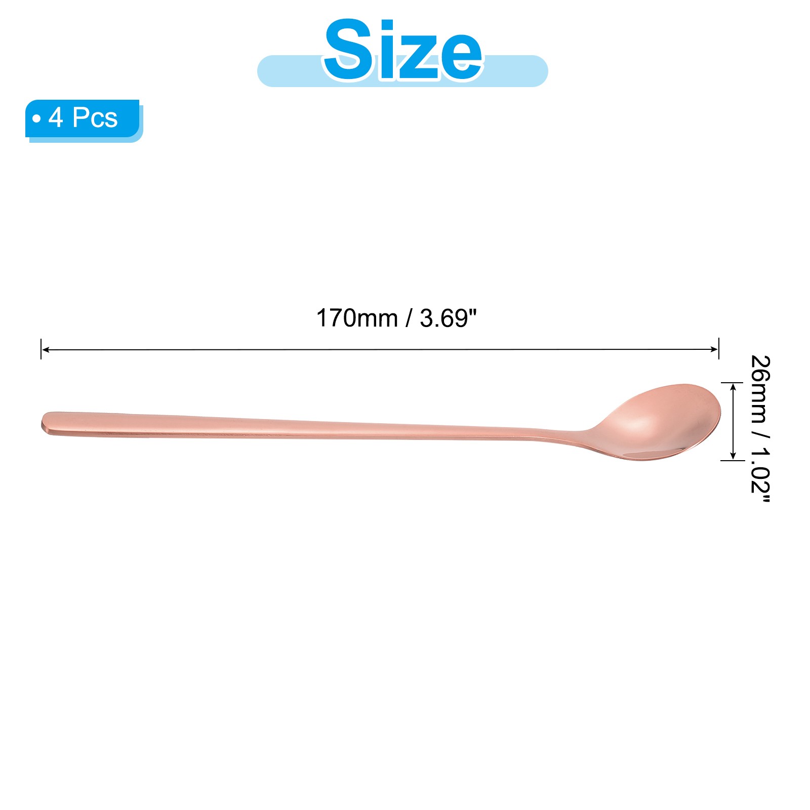 Long Handle Iced Tea Spoon, 4 Pcs 7" Stainless Steel Long Spoons, Rose Gold
