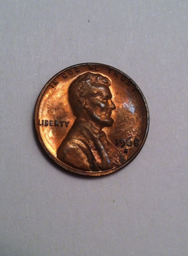 1968-S RB Lincoln Cent Toned End-Roller