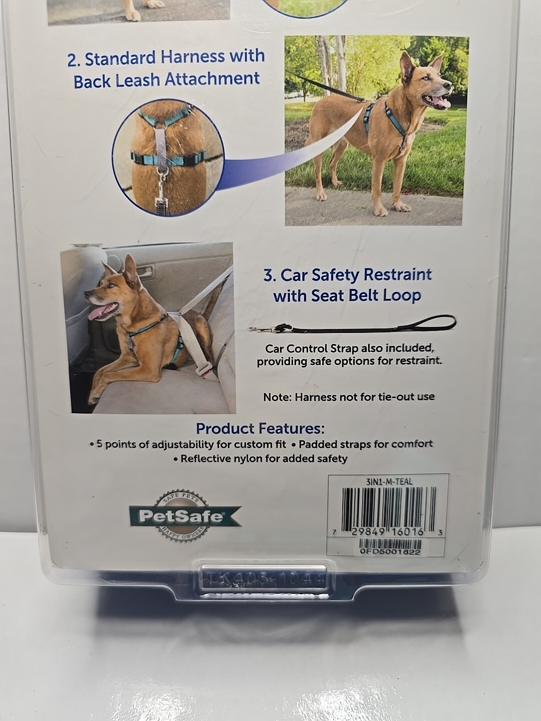 PetSafe 3 in 1 Dog Harness-MEDIUM-Teal-No Pull Design-Car Restraint-Reflective